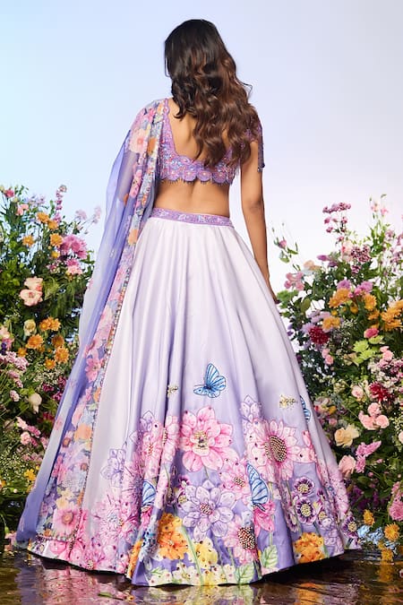 Shop Label Priyanka Kar Blue Silk, Crepe Beads, Embroidery Floral Crystal Lehenga Set at Aza Fashions Shop_Label Priyanka Kar_Blue Silk, Crepe Beads, Embroidery Floral Crystal Lehenga Set _at_Aza_Fashions