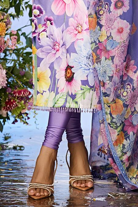 Buy_Label Priyanka Kar_Blue Crepe Beads Square Neck Floral Crystal Embellished Kurta Set _Online_at_Aza_Fashions