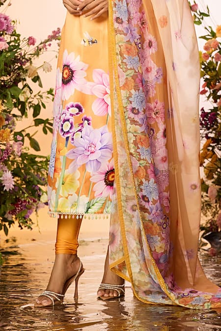 Buy Label Priyanka Kar Yellow Crepe Beads Scoop Neck Floral Embellished Ochre Kurta Set Online at Aza Fashions Buy_Label Priyanka Kar_Yellow Crepe Beads Scoop Neck Floral Embellished Ochre Kurta Set _Online_at_Aza_Fashions