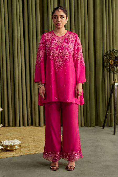 Buy One Not Two Pink Silk, Satin Embroidery, Sequins, Beads Round Neck Hot Kurta Set Online at Aza Fashions Buy_One Not Two_Pink Silk, Satin Embroidery, Sequins, Beads Round Neck Hot Kurta Set _Online_at_Aza_Fashions