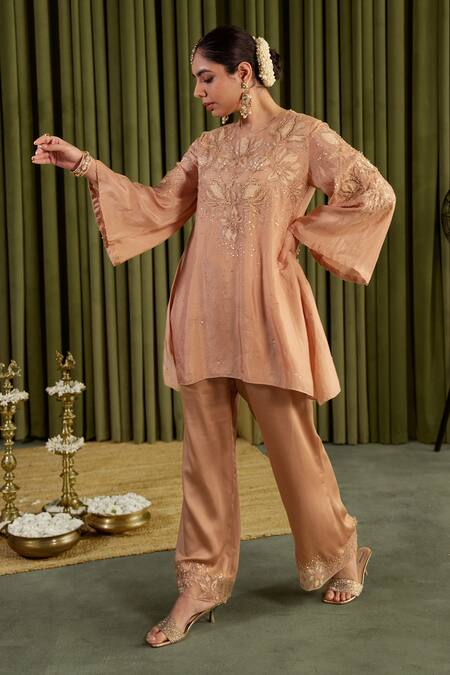 Buy One Not Two Beige Silk, Satin Crystals, Sequins, Beads Round Embroidered Kurta And Pant Set Online at Aza Fashions Buy_One Not Two_Beige Silk, Satin Crystals, Sequins, Beads Round Embroidered Kurta And Pant Set _Online_at_Aza_Fashions
