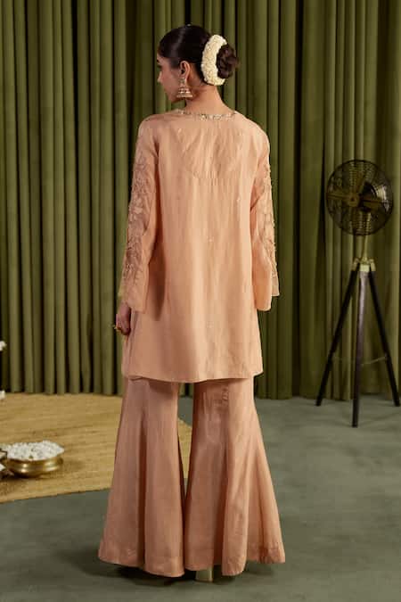 Shop One Not Two Beige Silk Crystals, Sequins, Beads Embroidered Magnolia Flower Sharara Set at Aza Fashions Shop_One Not Two_Beige Silk Crystals, Sequins, Beads Embroidered Magnolia Flower Sharara Set _at_Aza_Fashions