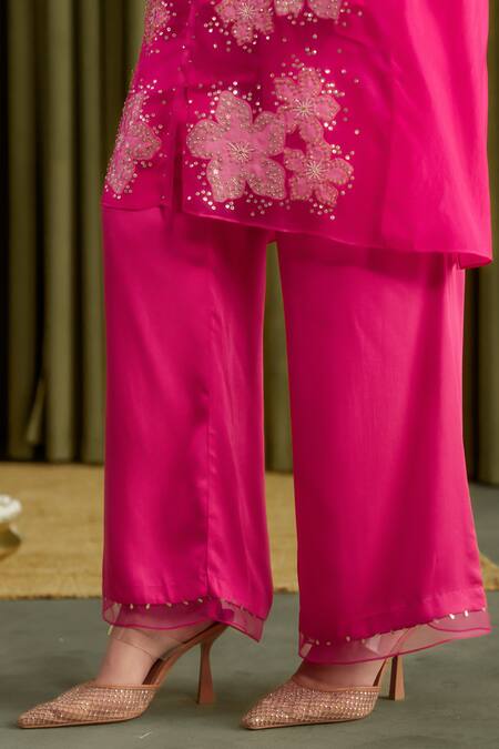 One Not Two Pink Organza, Silk, Cotton, Satin Crystals, Sequins, Embroidered Hot Kurta Set at Aza Fashions One Not Two_Pink Organza, Silk, Cotton, Satin Crystals, Sequins, Embroidered Hot Kurta Set _at_Aza_Fashions