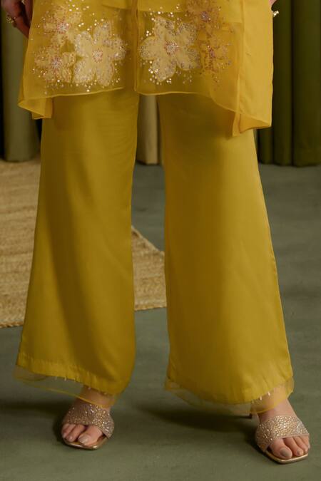 One Not Two Yellow Silk, Organza, Satin, Cotton Sequins, Embroidered Floral Mango Kurta Set Online at Aza Fashions One Not Two_Yellow Silk, Organza, Satin, Cotton Sequins, Embroidered Floral Mango Kurta Set _Online_at_Aza_Fashions