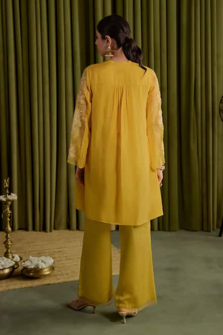 Shop One Not Two Yellow Silk, Organza, Satin, Cotton Sequins, Embroidered Floral Mango Kurta Set at Aza Fashions Shop_One Not Two_Yellow Silk, Organza, Satin, Cotton Sequins, Embroidered Floral Mango Kurta Set _at_Aza_Fashions