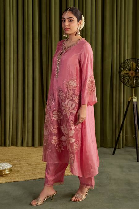 Buy One Not Two Pink Silk, Satin Crystals, Stones, Sequins Round Rose Embroidered Kurta Set Online at Aza Fashions Buy_One Not Two_Pink Silk, Satin Crystals, Stones, Sequins Round Rose Embroidered Kurta Set _Online_at_Aza_Fashions