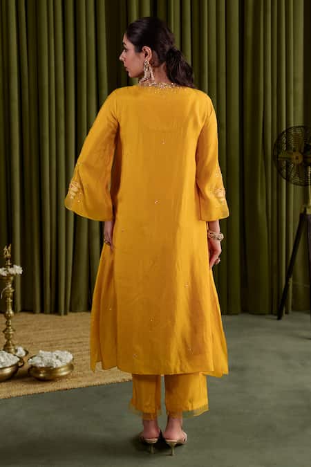 Shop One Not Two Yellow Silk, Organza, Satin Crystals, Sequins Embroidered Golden Kurta Set at Aza Fashions Shop_One Not Two_Yellow Silk, Organza, Satin Crystals, Sequins Embroidered Golden Kurta Set _at_Aza_Fashions