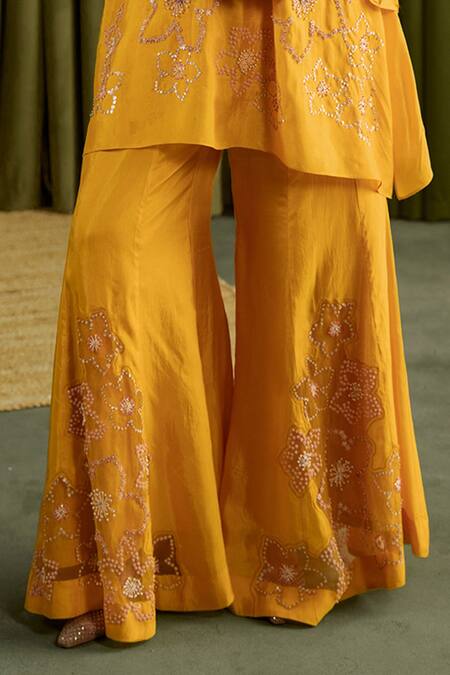 One Not Two Yellow Silk, Viscose, Satin Crystals, Sequins, Stones Hand Embroidered Kurta Set Online at Aza Fashions One Not Two_Yellow Silk, Viscose, Satin Crystals, Sequins, Stones Hand Embroidered Kurta Set _Online_at_Aza_Fashions