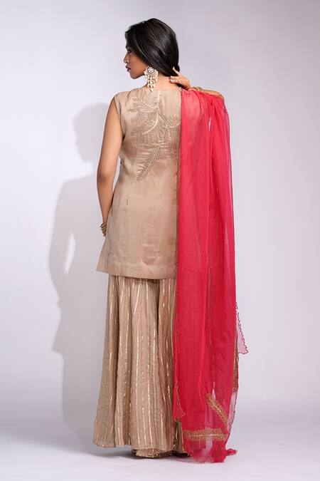 Shop_Shruti S_Gold , , Embroidery, Gota Kurta Set With Red Dupatta _at_Aza_Fashions