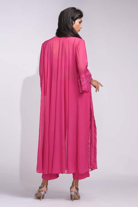 Shop_Shruti S_Pink Organza Embroidery Round Neck Anarkali Set With Embellished Details _at_Aza_Fashions