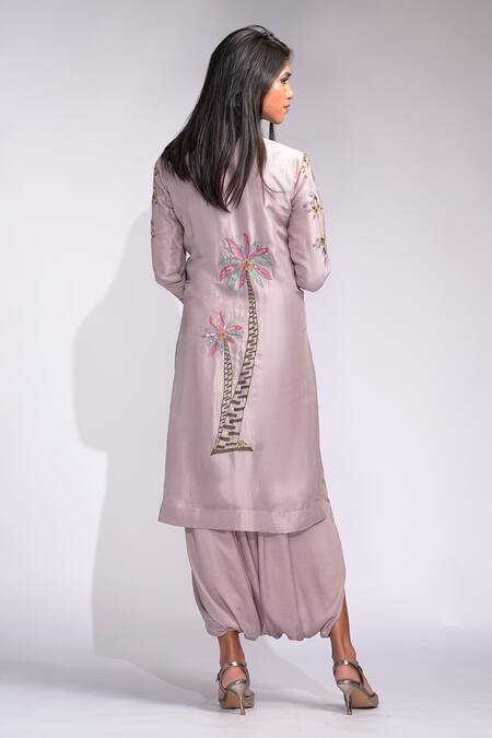 Shop_Shruti S_Lavender Silk, Satin Sequins, Embroidery Pathan Kurta Set With Dhoti Pants _at_Aza_Fashions