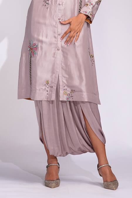 Shop_Shruti S_Lavender Silk, Satin Sequins, Embroidery Pathan Kurta Set With Dhoti Pants _Online_at_Aza_Fashions