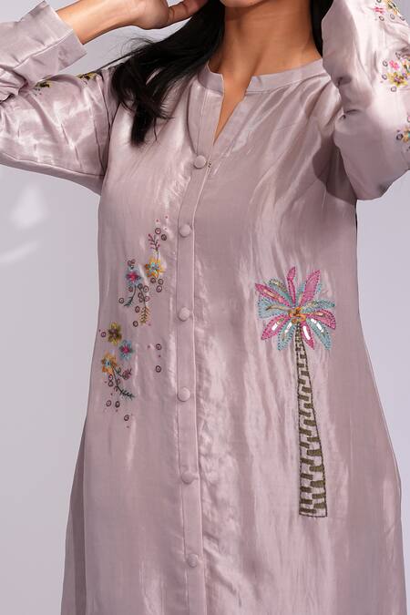 Shruti S_Lavender Silk, Satin Sequins, Embroidery Pathan Kurta Set With Dhoti Pants _at_Aza_Fashions