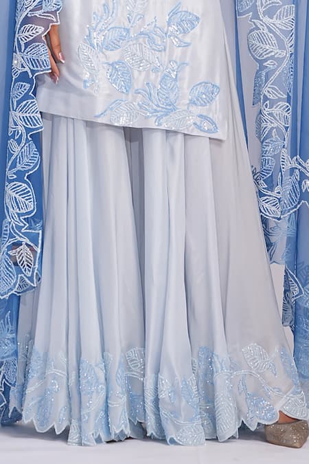 Shop_Shruti S_Blue , Organza Sequins Square Powder Embroidered Kurta Sharara Set _Online_at_Aza_Fashions