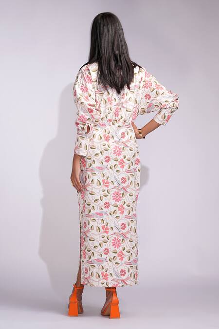 Shop_Shruti S_Beige Cotton Collared Printed Shirt Dress _at_Aza_Fashions