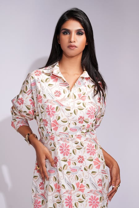Buy_Shruti S_Beige Cotton Collared Printed Shirt Dress _Online_at_Aza_Fashions