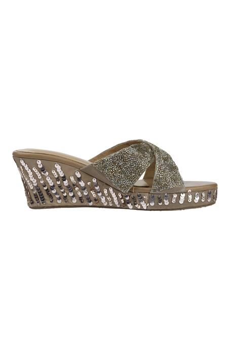 Sole Mates by Palak_Gold Sequins, Embroidery Sundowner Wedge _Online_at_Aza_Fashions