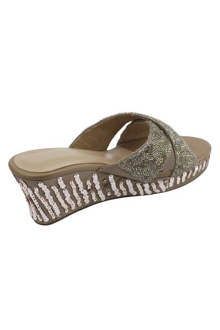Buy_Sole Mates by Palak_Gold Sequins, Embroidery Sundowner Wedge _Online_at_Aza_Fashions