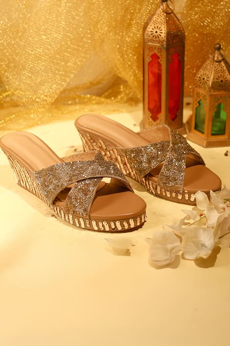 Sole Mates by Palak Gold Embroidered Sundowner Wedge 
