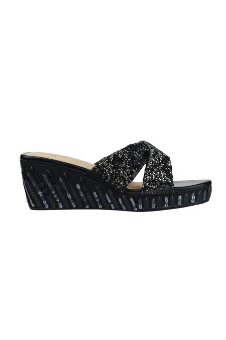 Sole Mates by Palak_Black Sequins, Beads Twilight Embroidered Wedge _Online_at_Aza_Fashions