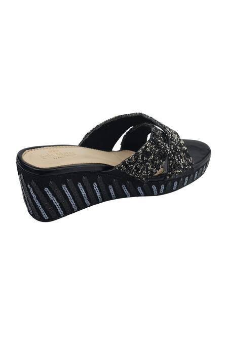 Buy_Sole Mates by Palak_Black Sequins, Beads Twilight Embroidered Wedge _Online_at_Aza_Fashions