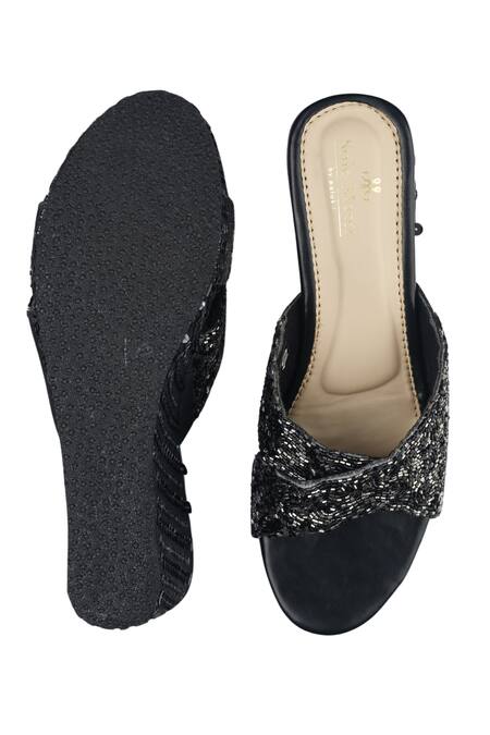 Sole Mates by Palak_Black Sequins, Beads Twilight Embroidered Wedge _at_Aza_Fashions