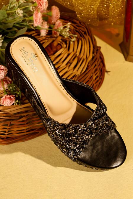 Buy_Sole Mates by Palak_Black Sequins, Beads Twilight Embroidered Wedge 