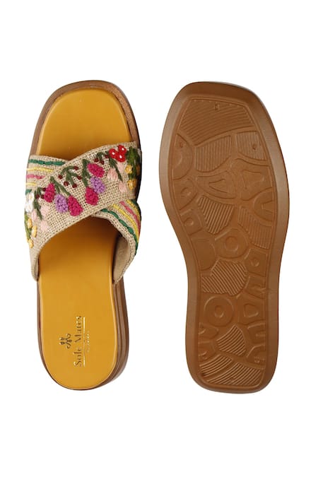 Sole Mates by Palak Floral Embroidered Slide Wedge Sandals 