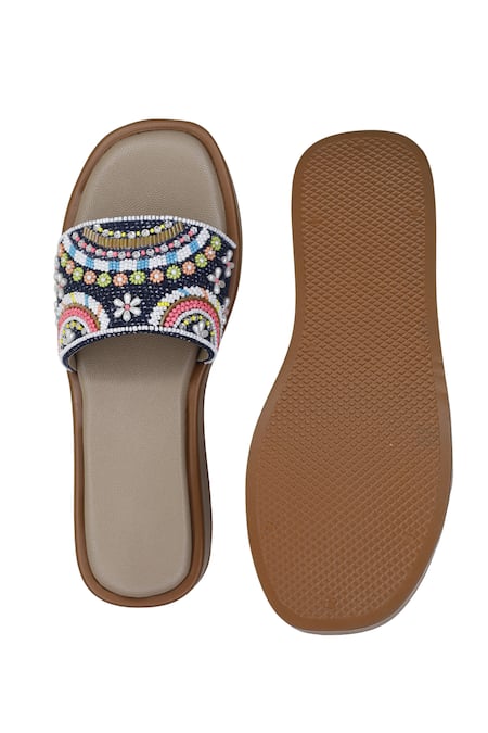 Sole Mates by Palak Embroidered Navy Blue Tweed Flats 