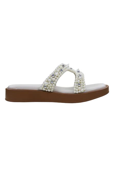 Sole Mates by Palak_White Pearl Embellished Designer Flats _Online_at_Aza_Fashions