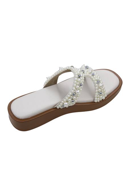 Buy_Sole Mates by Palak_White Pearl Embellished Designer Flats _Online_at_Aza_Fashions