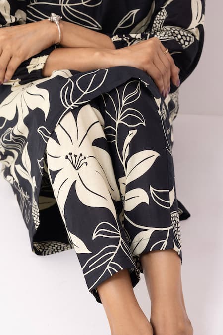 Buy_The Indian Cause_Black Cotton Round Neck Block Printed Maya Kurta Set 