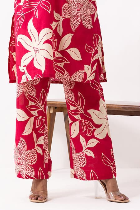 Buy_The Indian Cause_Cream Cotton V-neck Block Printed Kurta Set With Palazzo Pants _Online_at_Aza_Fashions