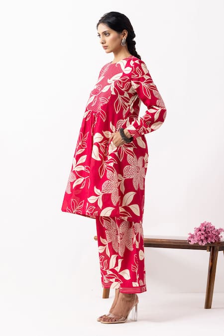 The Indian Cause_Cream Cotton Round Neck Block Printed Aadhira Kurta Set _Online_at_Aza_Fashions