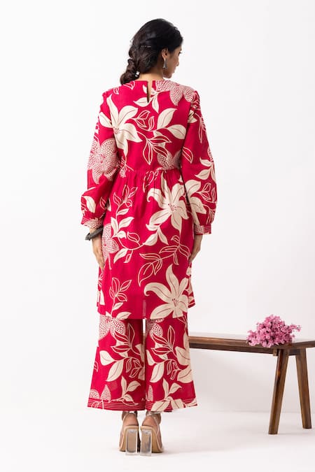 Shop_The Indian Cause_Cream Cotton Round Neck Block Printed Aadhira Kurta Set _at_Aza_Fashions