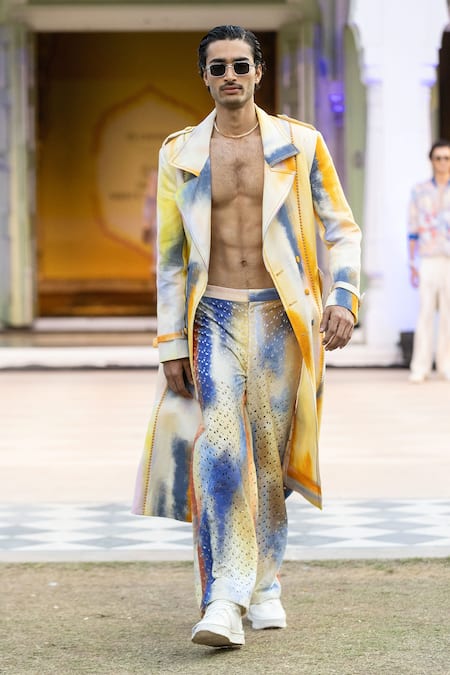 Shop Mandira Wirk Resort Multi Color Printed Trouser With Laser Cut at Aza Fashions Shop_Mandira Wirk Resort_Multi Color Printed Trouser With Laser Cut _at_Aza_Fashions