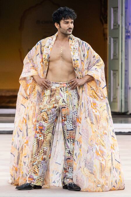 Shop Mandira Wirk Resort Yellow Printed Trouser Online at Aza Fashions Shop_Mandira Wirk Resort_Yellow Printed Trouser _Online_at_Aza_Fashions