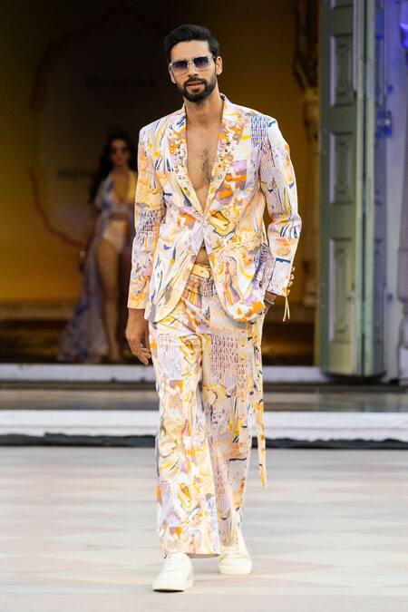 Buy Mandira Wirk Resort Multi Color Printed Casual Trouser With Belt Online at Aza Fashions Buy_Mandira Wirk Resort_Multi Color Printed Casual Trouser With Belt _Online_at_Aza_Fashions