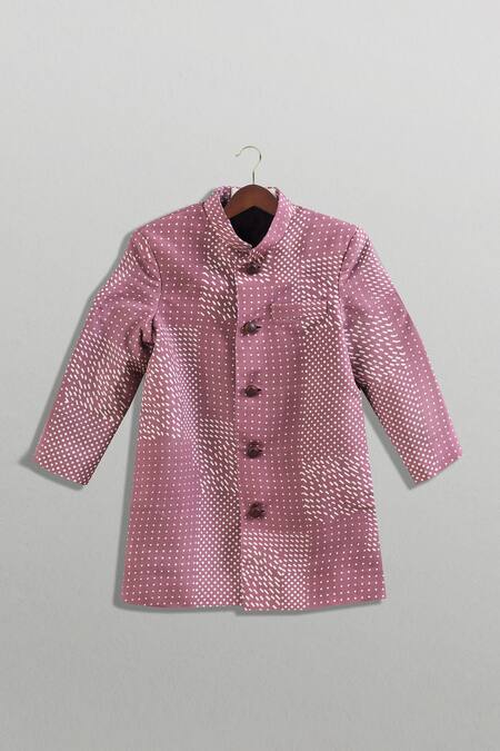 Minikin Wine Georgette Print Achkan Set 