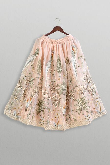 Minikin Peach Organza Embroidery Lehenga Set Online at Aza Fashions Minikin_Peach Organza Embroidery Lehenga Set _Online_at_Aza_Fashions