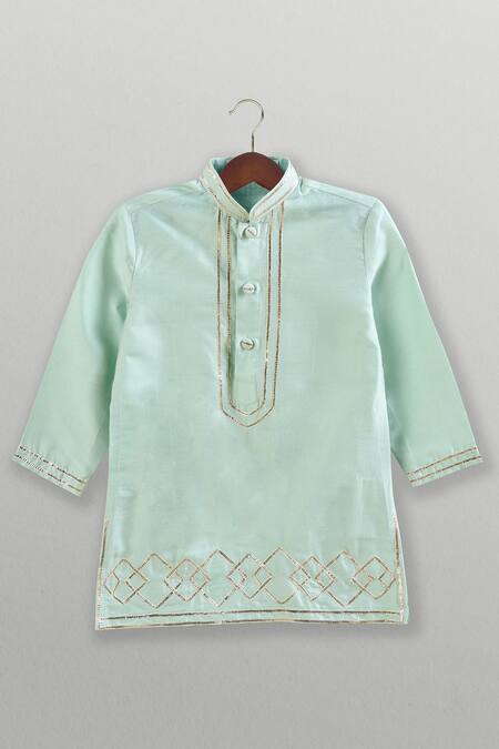 Buy Minikin Aqua Silk, Cotton Gota Patti Embroidered Kurta Set Online at Aza Fashions Buy_Minikin_Aqua Silk, Cotton Gota Patti Embroidered Kurta Set _Online_at_Aza_Fashions