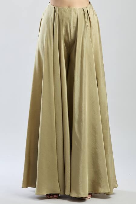 Shop_Ridhima Bhasin_Green Chiffon, Silk Sequins, Beads, Fabric Flowers, 3d Jacket Sharara Set _Online_at_Aza_Fashions