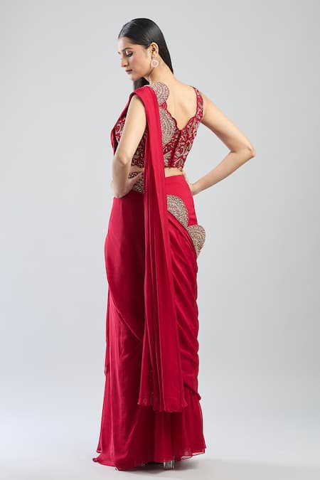 Ridhima Bhasin Embroidered Scallop Hem Pre-Draped Saree 