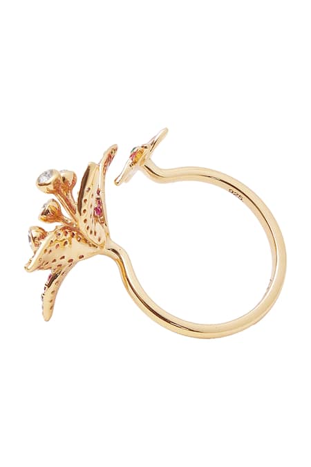 Afew By Rahul Mishra_Multi Color Stones Floral Embellished Ring _Online_at_Aza_Fashions