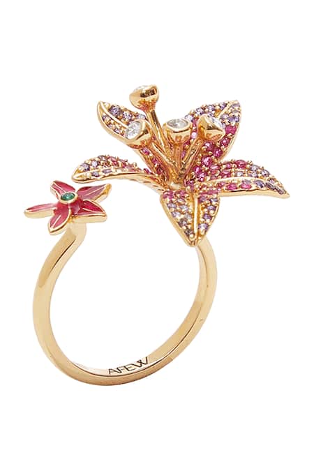 Afew By Rahul Mishra Floral Stone Embellished Ring 