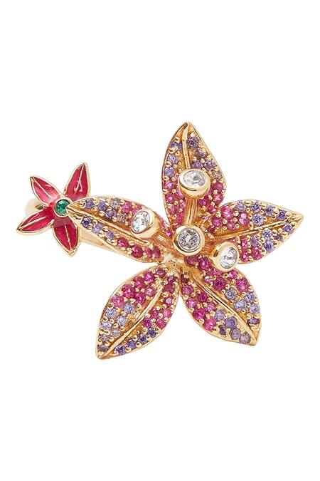 Shop_Afew By Rahul Mishra_Multi Color Stones Floral Embellished Ring _Online_at_Aza_Fashions