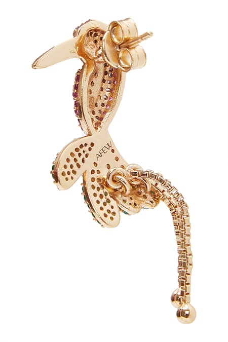 Afew By Rahul Mishra_Multi Color Crystals Mismatched Floral Danglers _Online_at_Aza_Fashions