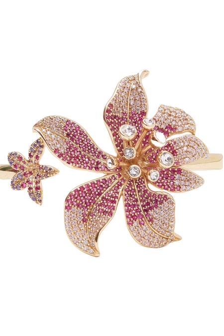 Afew By Rahul Mishra Multi Color Stones Floral Embellished Bangle at Aza Fashions Afew By Rahul Mishra_Multi Color Stones Floral Embellished Bangle _at_Aza_Fashions