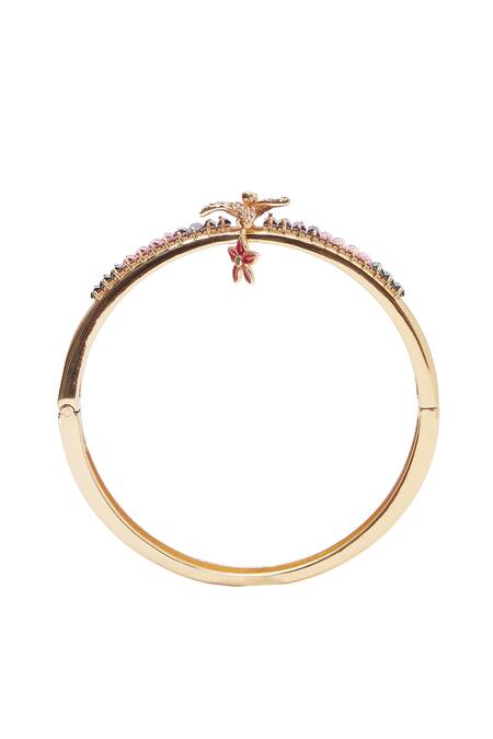 Afew By Rahul Mishra_Multi Color Stones Floral Motif Embellished Bangle _Online_at_Aza_Fashions