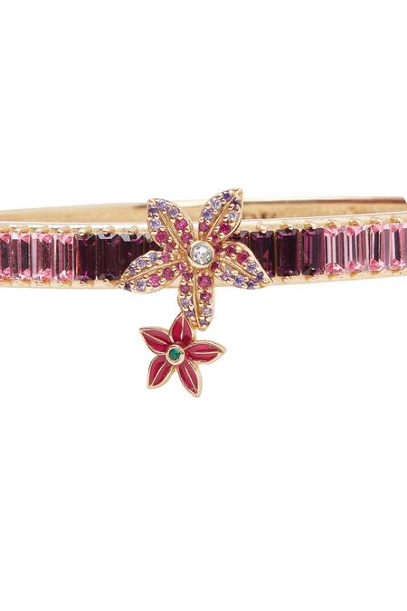 Shop_Afew By Rahul Mishra_Multi Color Stones Floral Motif Embellished Bangle _Online_at_Aza_Fashions